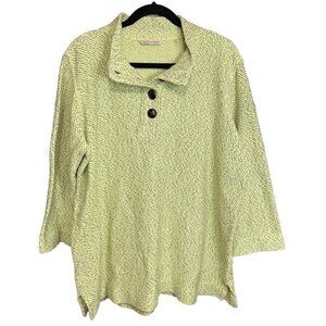 Soft Surroundings Knit Sweater Tunic Leather Buttons Lime Green & Gray Mature LG